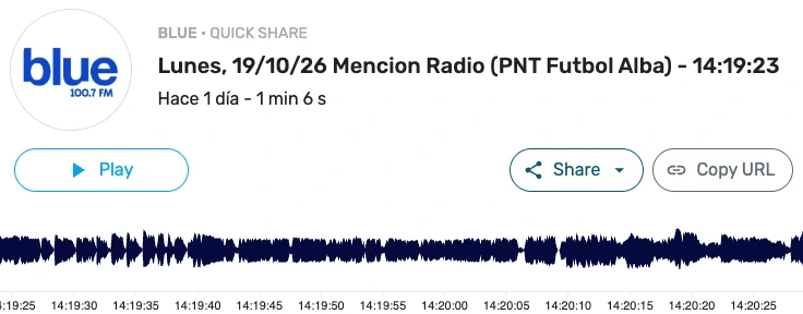 Evidencia de una mención de radio (PNT) con su forma de onda